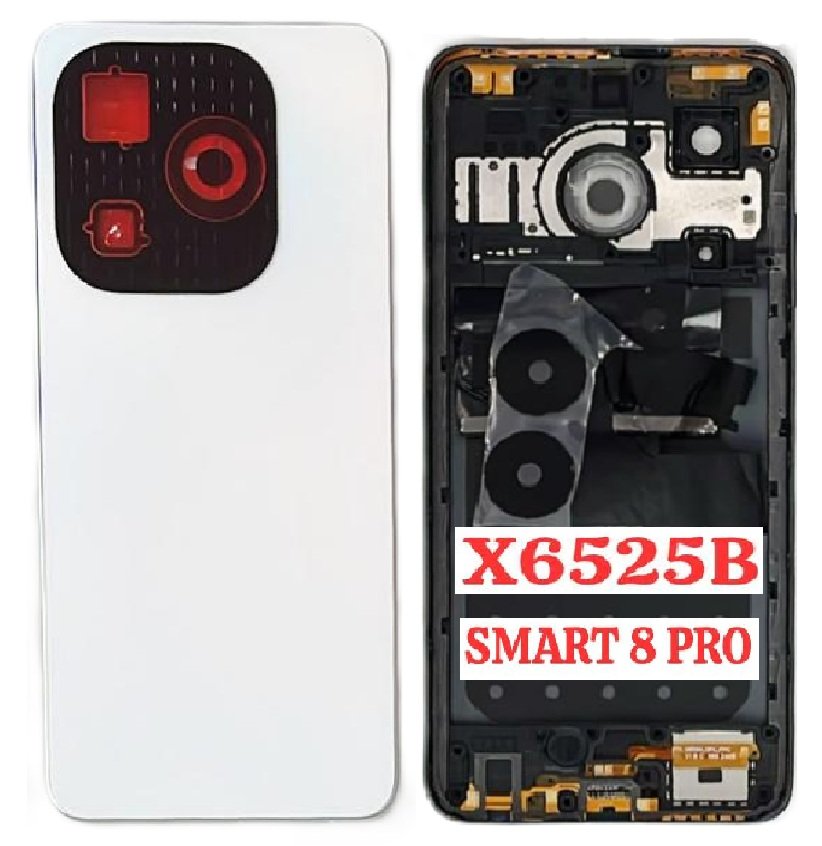 Compatible Replacement Infinix Smart 8 Pro 4G Full Body Housing Replacement Back Frame Middle Chassis with Side Keys – Black, White, Gold & Blue Color: WHITE